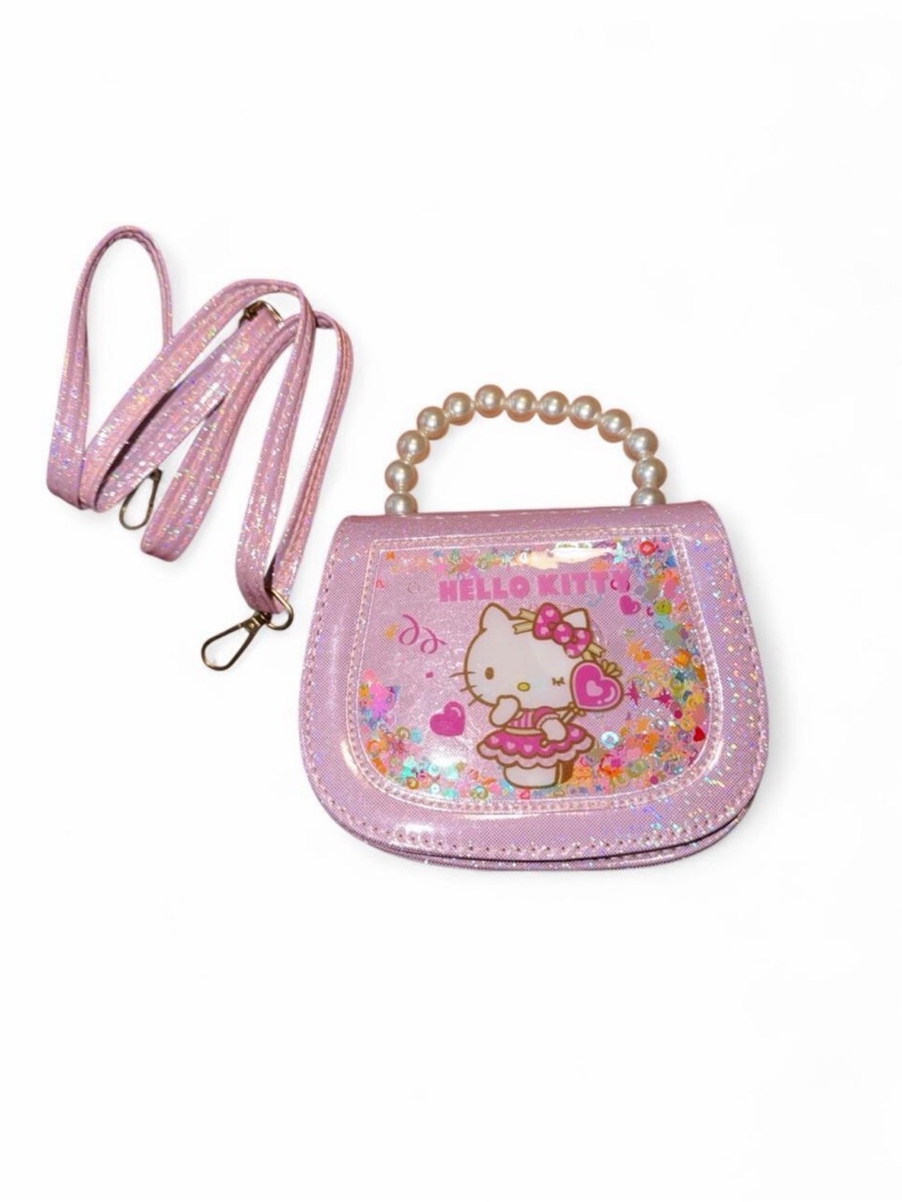 Hello Kitty Shimmer Pink Kids Handbag with Pearl Handle
